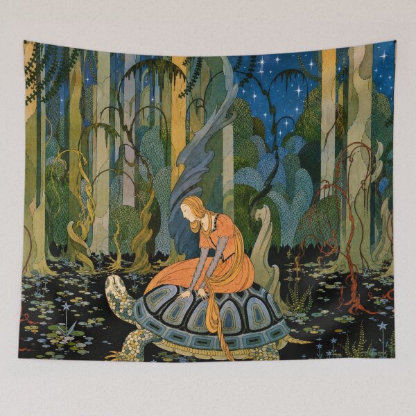 Item preview, Art Nouveau Turtle Princess Fantasy Wall Art for Fairy Tale Lovers designed and sold by RickE.