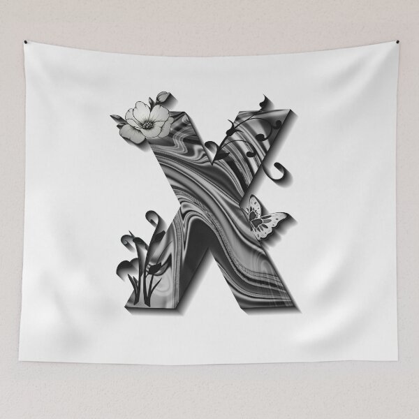 Item preview, Letter X Botanical Monogram black and white liquid marble designed and sold by iRenza.