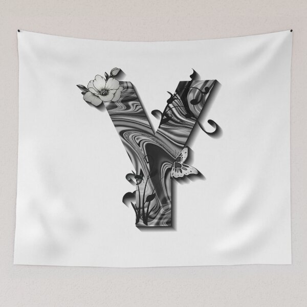Item preview, Letter Y Botanical Monogram black and white liquid marble designed and sold by iRenza.
