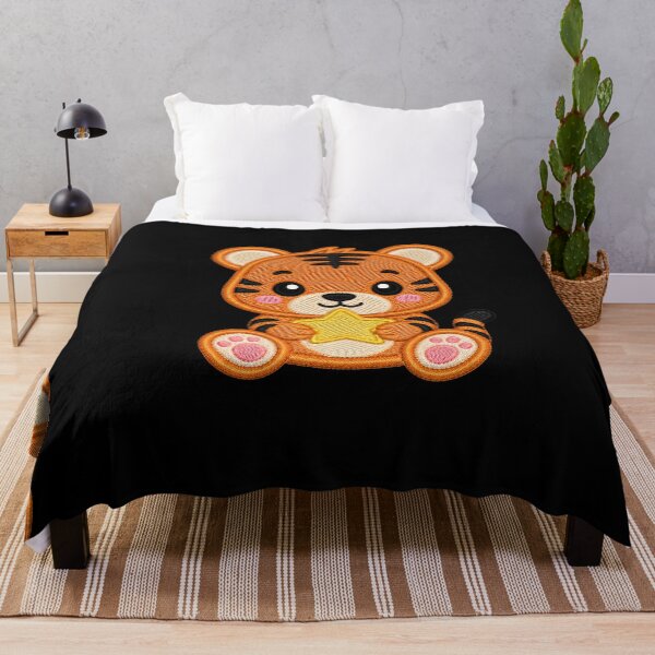 Item preview, Cute Baby Tiger Holding Star Embroidery Illustration designed and sold by ColorSplash123.