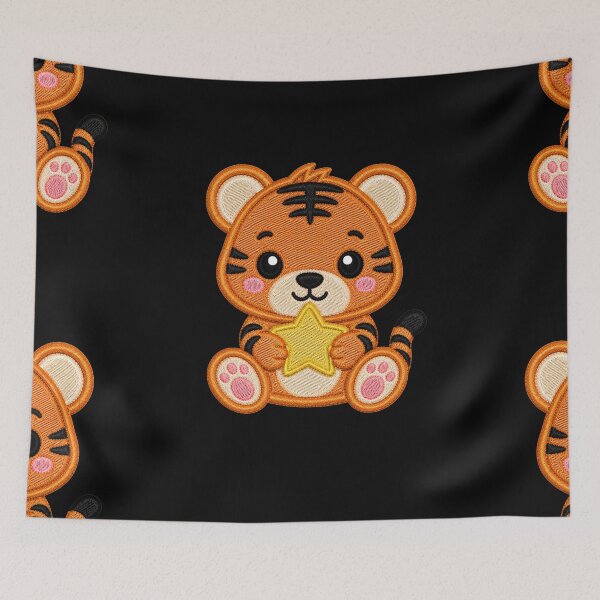 Item preview, Cute Baby Tiger Holding Star Embroidery Illustration designed and sold by ColorSplash123.