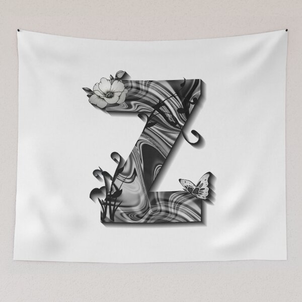 Item preview, Letter Z Botanical Monogram black and white liquid marble designed and sold by iRenza.
