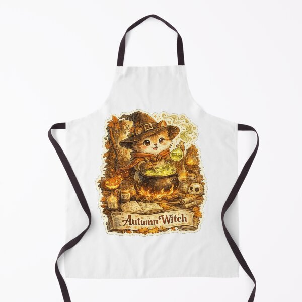 Item preview, Autumn Witch Cat | Cute Halloween Kitten Brewing Magic Potion Vintage Cottagecore designed and sold by Mahmoud Salah.