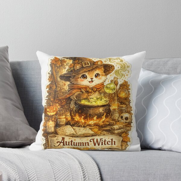 Item preview, Autumn Witch Cat | Cute Halloween Kitten Brewing Magic Potion Vintage Cottagecore designed and sold by Mahmoud Salah.