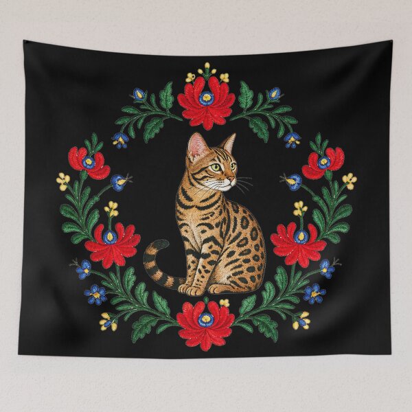 Item preview, Floral Wreath Bengal – Embroidered Cat Flower Wreath designed and sold by Bengoer18.