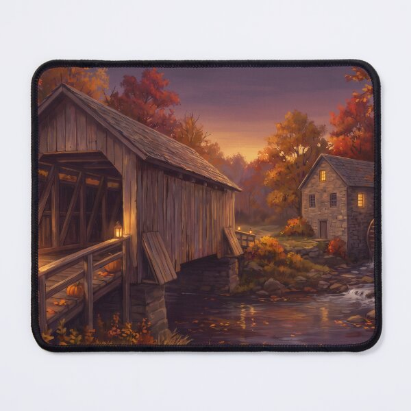 Item preview, Covered Bridge at Autumn Twilight designed and sold by RedPeaStudio.