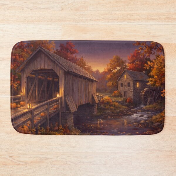 Item preview, Covered Bridge at Autumn Twilight designed and sold by RedPeaStudio.
