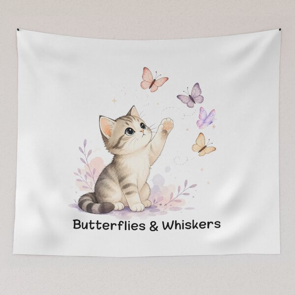 Item preview, Butterflies & Whiskers-Cute Cat and Buttefly kawaii design designed and sold by teeNova Wear.