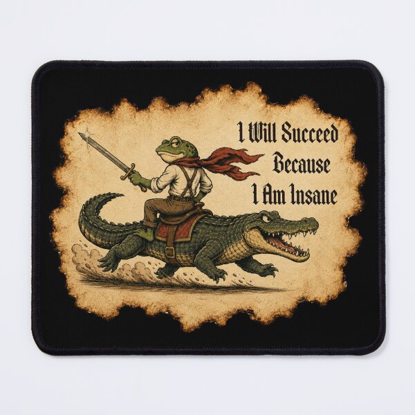 Item preview, I Will Succeed Because I Am Insane Frog Knight Parchment Illustration designed and sold by GibasVisuals.