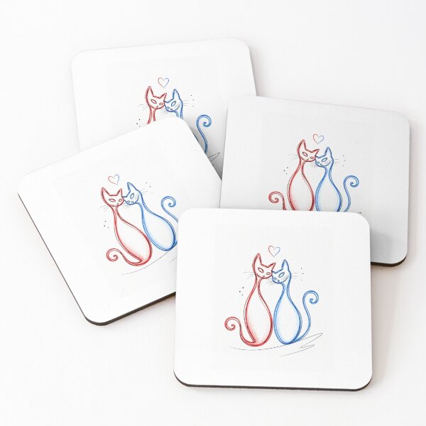 Item preview, Red & Blue Love Cats – Minimalist Neon Line Art designed and sold by Sztyep88.