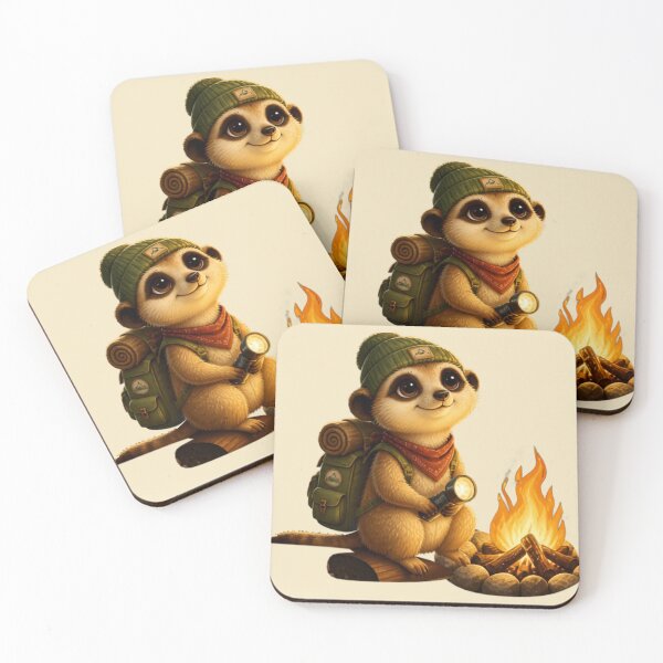 Item preview, Camping Meerkat by the Campfire | Cute Adventure Camper Animal designed and sold by inkaylindesign.