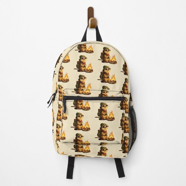 Item preview, Camping Meerkat by the Campfire | Cute Adventure Camper Animal designed and sold by inkaylindesign.