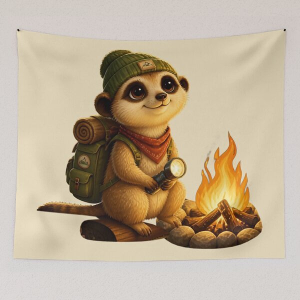 Item preview, Camping Meerkat by the Campfire | Cute Adventure Camper Animal designed and sold by inkaylindesign.
