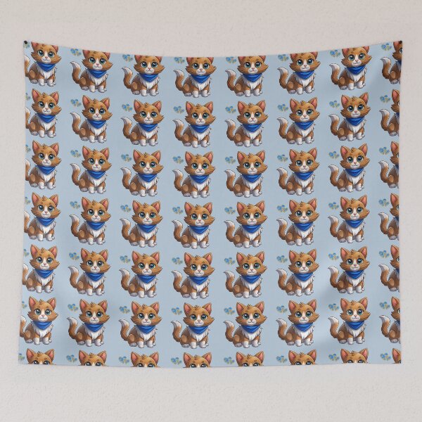 Item preview, Cute Kawaii Orange and White Cat with Blue Bandana | Chibi Cartoon Kitty designed and sold by Mousy17.