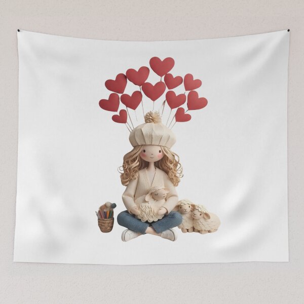 Item preview, Cute Papercraft Girl with Heart Balloons & Little Sheep Aesthetic Art | Cozy Whimsical Illustration Tote Bag & Sticker designed and sold by Zahho.