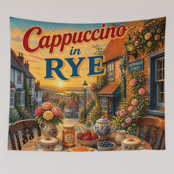 Item preview, Cappuccino in Rye: Scenic Travel Village Poster designed and sold by LSVart.