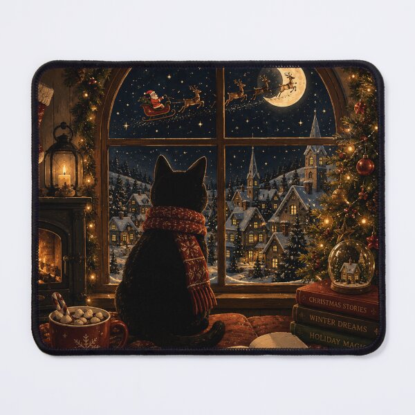 Item preview, Cozy Christmas Night Black Cat Watching Santa designed and sold by TeikunShop.