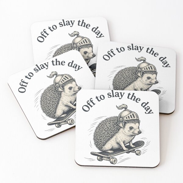 Item preview, Off to Slay the Day Hedgehog Skateboarding T-Shirt | Cute Knight Hedgehog Design designed and sold by StickerNestYou.