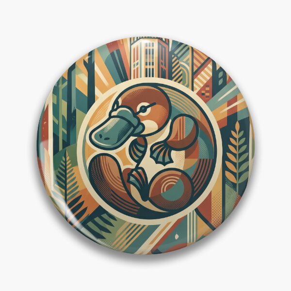 Item preview, MELBOURNE Vintage Travel Illustration - Geometric Platypus Curling in a Fern Woodland designed and sold by ZUMERI.