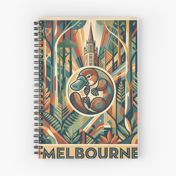 Item preview, MELBOURNE Vintage Travel Illustration - Geometric Platypus Curling in a Fern Woodland designed and sold by ZUMERI.