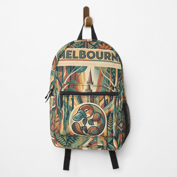 Item preview, MELBOURNE Vintage Travel Illustration - Geometric Platypus Curling in a Fern Woodland designed and sold by ZUMERI.