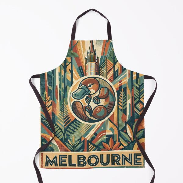 Item preview, MELBOURNE Vintage Travel Illustration - Geometric Platypus Curling in a Fern Woodland designed and sold by ZUMERI.