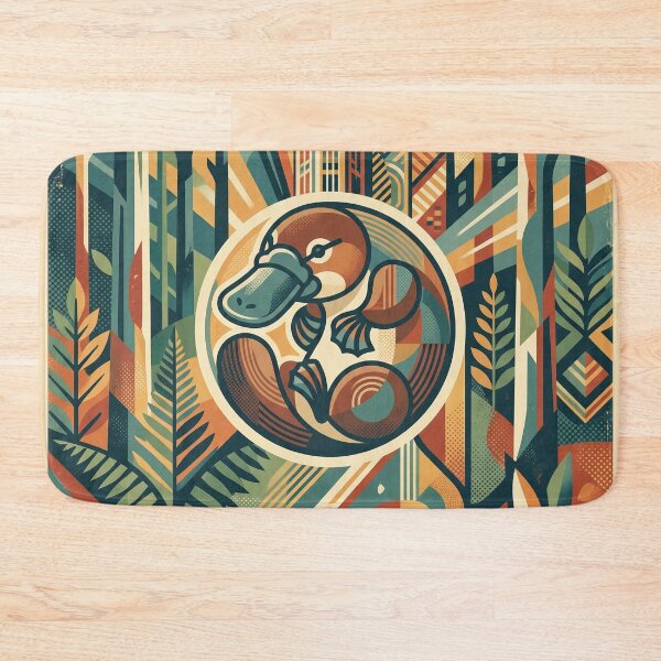 Item preview, MELBOURNE Vintage Travel Illustration - Geometric Platypus Curling in a Fern Woodland designed and sold by ZUMERI.