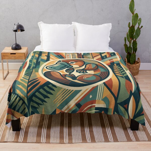 Item preview, MELBOURNE Vintage Travel Illustration - Geometric Platypus Curling in a Fern Woodland designed and sold by ZUMERI.