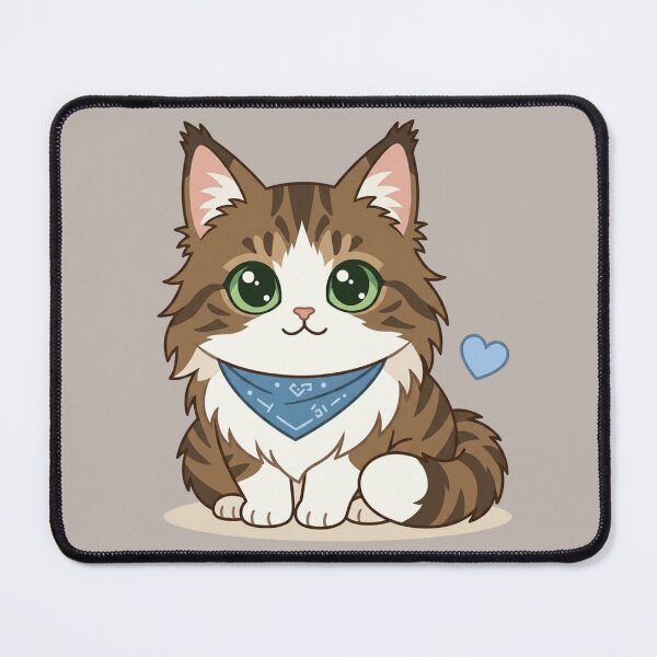 Item preview, Cute Kawaii Brown Tabby Cat with Blue Bandana | Chibi Fluffy Kitty Illustration designed and sold by Mousy17.