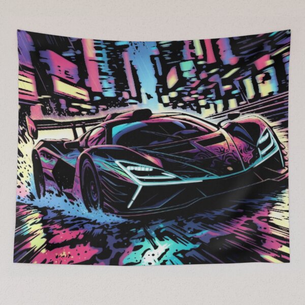 Item preview, Cyberpunk Hypercar in Neon Rain | Synthwave Supercar Vector Art designed and sold by Nexus Space.