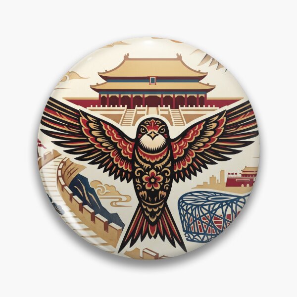 Item preview, BEIJING Vintage Travel Illustration - Ornate Swallow Soaring in a Heritage City designed and sold by ZUMERI.