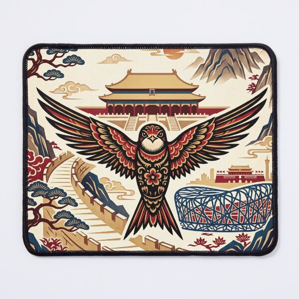 Item preview, BEIJING Vintage Travel Illustration - Ornate Swallow Soaring in a Heritage City designed and sold by ZUMERI.