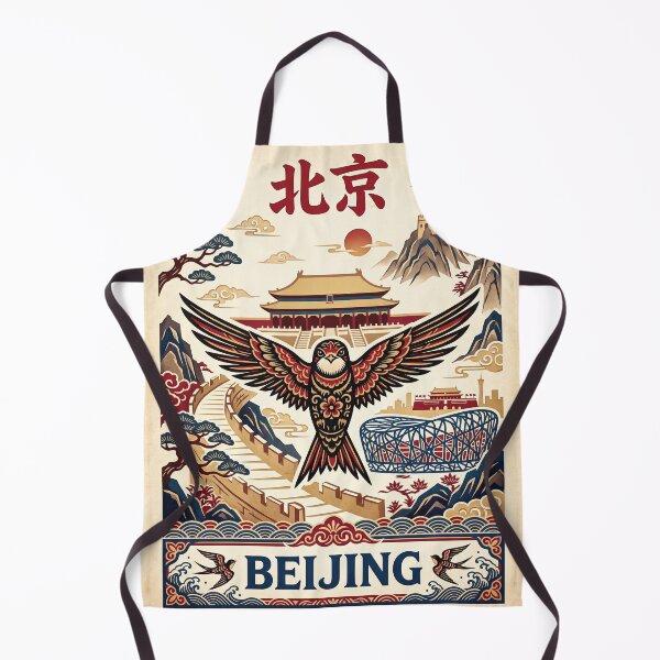 Item preview, BEIJING Vintage Travel Illustration - Ornate Swallow Soaring in a Heritage City designed and sold by ZUMERI.