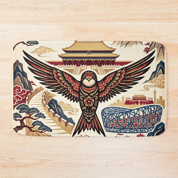 Item preview, BEIJING Vintage Travel Illustration - Ornate Swallow Soaring in a Heritage City designed and sold by ZUMERI.