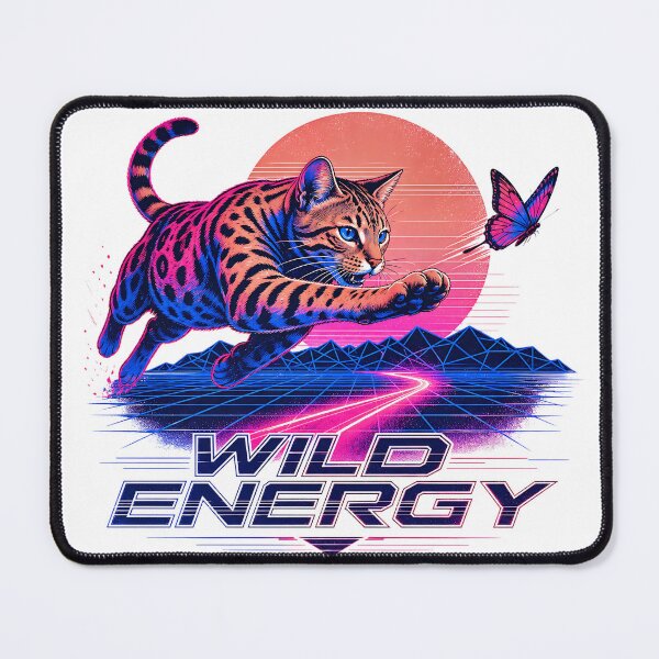Item preview, Wild Energy – Synthwave Bengal Cat & Butterfly designed and sold by Bengoer18.