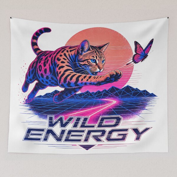 Item preview, Wild Energy – Synthwave Bengal Cat & Butterfly designed and sold by Bengoer18.