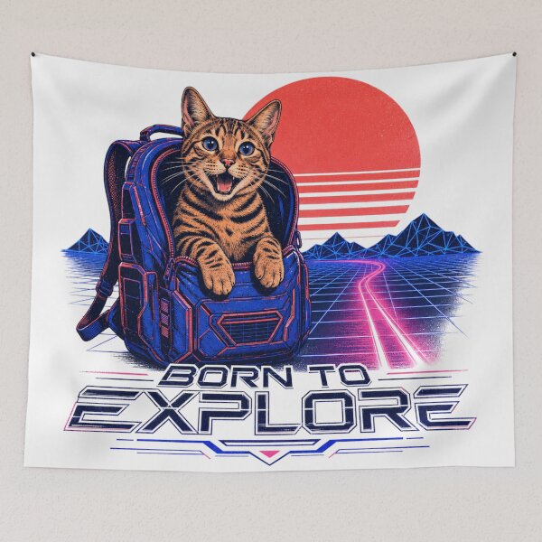 Item preview, Born to Explore – Retro Synthwave Bengal Backpack Cat designed and sold by Bengoer18.