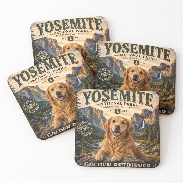 Item preview, Golden Retriever Yosemite National Park  Adventure Dogs™  Vintage California Travel Poster designed and sold by TeeVibeHaus.