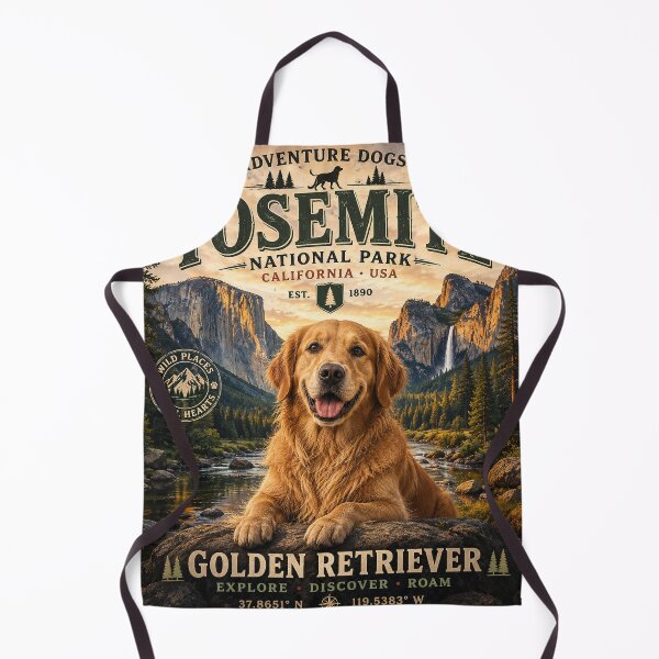 Item preview, Golden Retriever Yosemite National Park Adventure Dogs™ Vintage California Travel Poster designed and sold by TeeVibeHaus.