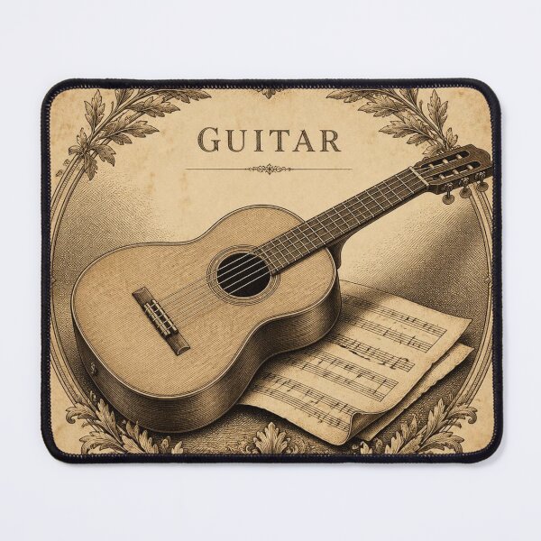 Item preview, Vintage Acoustic Guitar Engraving Art Print | Antique Musical Instrument Illustration designed and sold by SunnyDesign82.