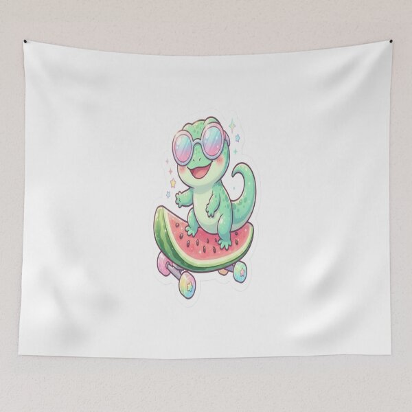 Item preview, Cute Chameleon on Watermelon Skateboard Sticker | Kawaii Summer Reptile Cartoon | Pastel Vinyl Design designed and sold by AdityaShop18.