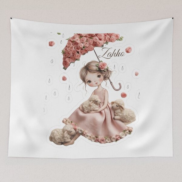 Item preview, Cute Girl with Rose Umbrella & Little Sheep Die-Cut Aesthetic Art designed and sold by Zahho.