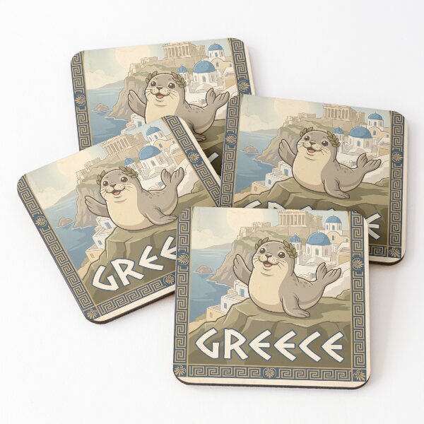 Item preview, GREECE Vintage Travel Illustration - Crowned Seal Waving designed and sold by ZUMERI.