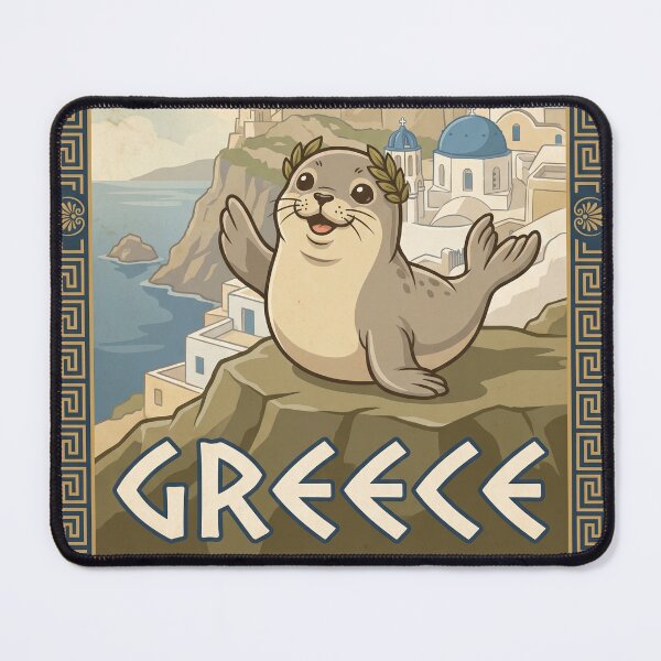 Item preview, GREECE Vintage Travel Illustration - Crowned Seal Waving designed and sold by ZUMERI.