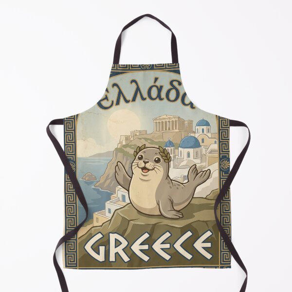 Item preview, GREECE Vintage Travel Illustration - Crowned Seal Waving designed and sold by ZUMERI.