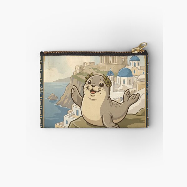 Item preview, GREECE Vintage Travel Illustration - Crowned Seal Waving designed and sold by ZUMERI.