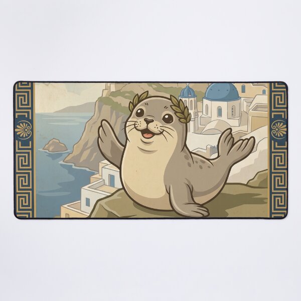 Item preview, GREECE Vintage Travel Illustration - Crowned Seal Waving designed and sold by ZUMERI.