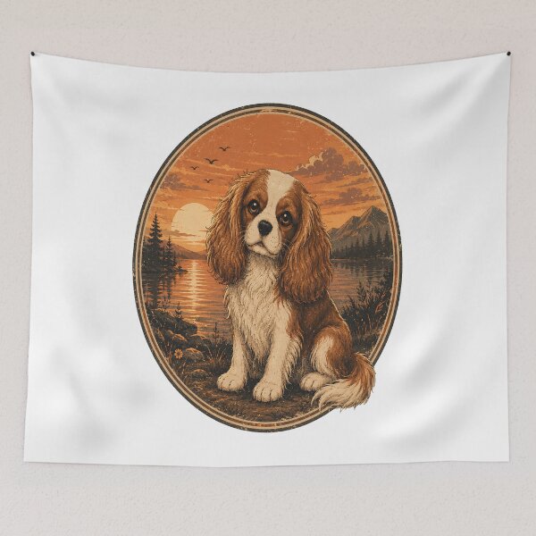 Item preview, Forever Loyal | Vintage Sunset Cavalier King Charles Spaniel | Retro Dog Lover Art designed and sold by Moh-nd-Eg.