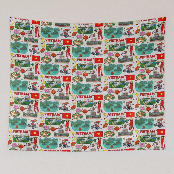 Item preview, I Love Vietnam Culture Landmarks Doodle Pattern designed and sold by mashmosh.