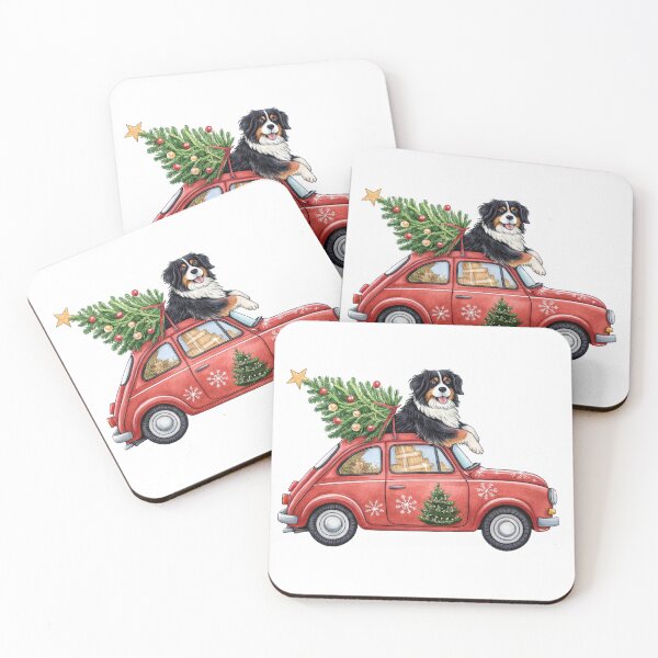 Item preview, Bernese Mountain Dog Winter Holiday Vintage Red Car designed and sold by iPrintPaws.